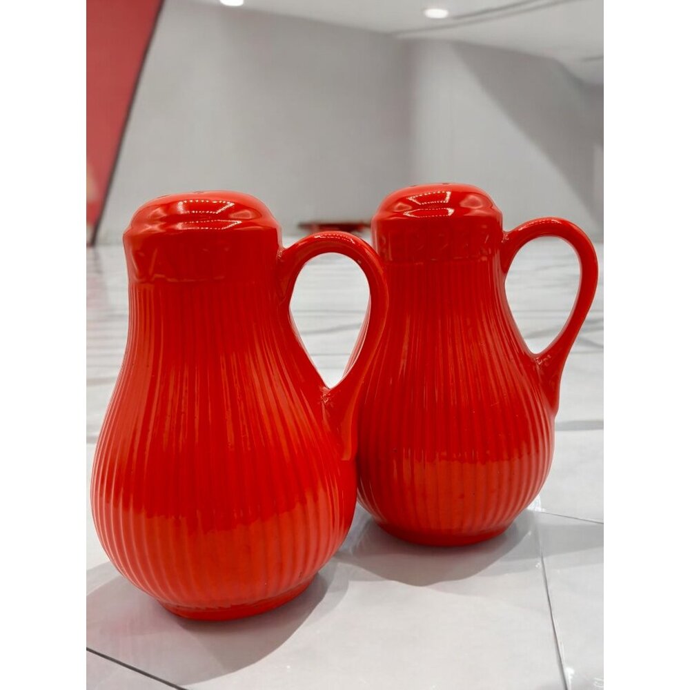 Vintage Hall Pottery Red Handle Salt and Pepper Shaker 5"